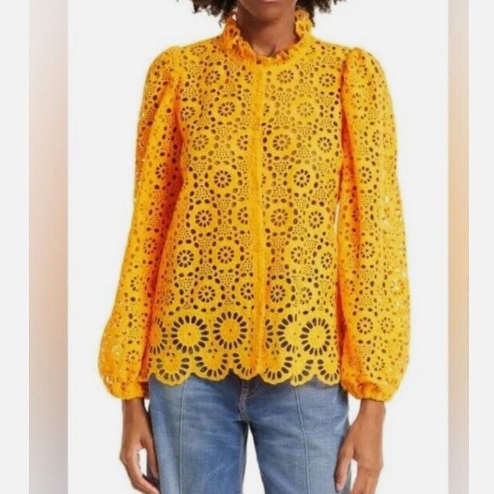 Stella Nova Crochet Top with Puff Sleeves in Orange sz S - Picture 2 of 6